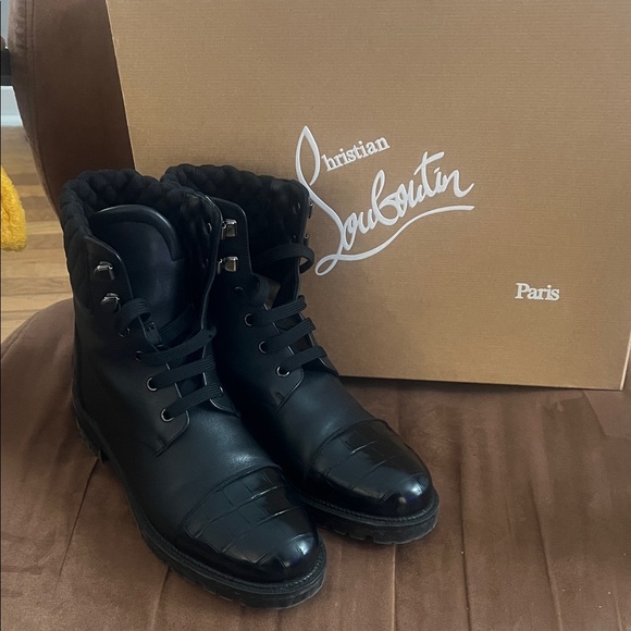 Christian Louboutin Shoes - Christian Louboutin Black Embossed Leather Boots